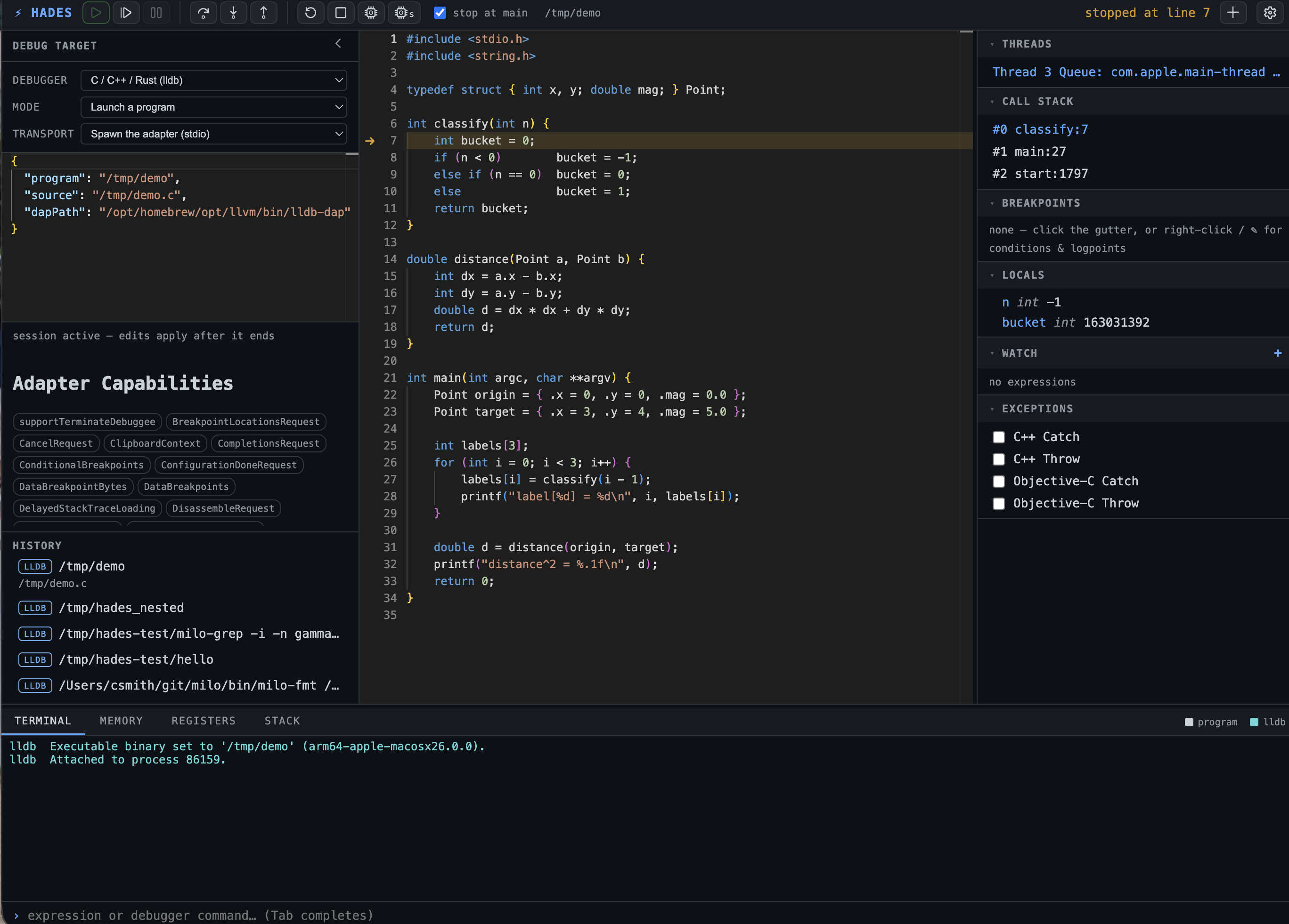 dapweb debugger stopped at a breakpoint