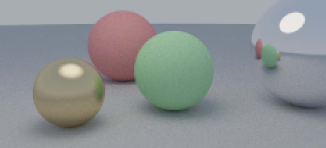 Diffuse and metal spheres lit by indirect bounce light in the Milo path tracer